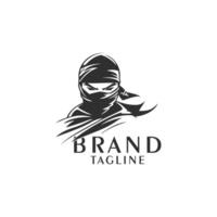 AI generated Ninja warrior logo vector black and white ninja character logo design