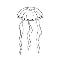 Jellyfish design in line art style. Marine underwater medusa icon symbol. Vector illustration isolated on a white background.