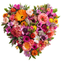 AI generated Heart shape bouquet of flowers isolated on transparent background png