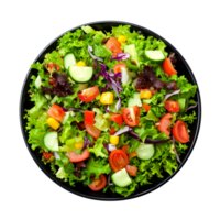 AI generated Bowl of salad in black bowl top view isolated on transparent background png