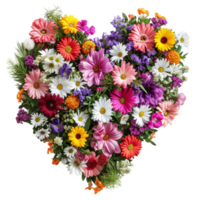 AI generated Heart shape bouquet of flowers isolated on transparent background png