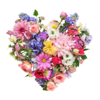 AI generated heart shape bouquet of flowers isolated on transparent background png