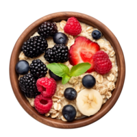 AI generated Oatmeal porridge with few berries top view isolated on transparent png