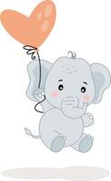 Friendly baby elephant flying with a heart balloon vector