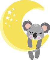 Cute koala hanging on yellow moon vector