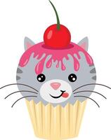 Cute cat on top of a delicious cupcake vector