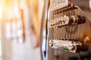 Guitars that were kept in the music practice room It is a guitar that is provided for musicians to practice and learn before performing in order to reduce the mistake of playing guitar on stage. photo