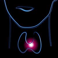 Vector isolated illustration of thyroid gland with neon effect. Enlarged thyroid gland.