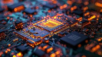 AI generated Close up of electronic circuit board. Technology background. Selective focus. photo