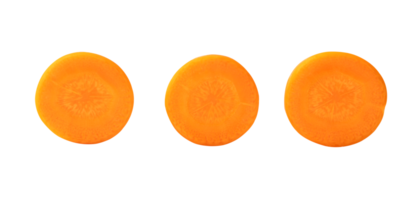 Top view of fresh beautiful carrots slices or pieces in set isolated with clipping path in png file format