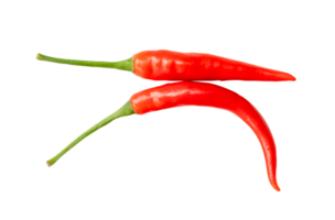 Top view of fresh red chili peppers isolated with clipping path in png file format