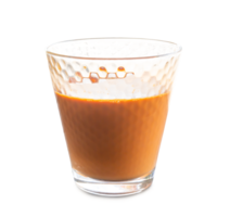 Hot orange Thai tea sweetened condensed milk in transparent glass isolated with clipping path in png file format