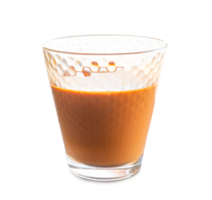 Hot orange Thai tea sweetened condensed milk in transparent glass isolated with clipping path in png file format