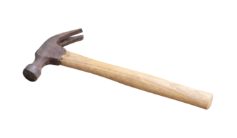 Small old hammer with wooden handle isolated with clipping path in png file format