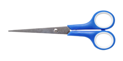 Small multipurpose scissors with blue handle isolated with clipping path in png file format