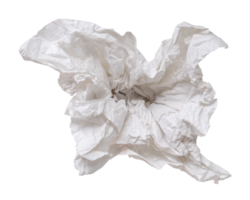 Haut vue de Célibataire vissé ou froissé tissu papier ou serviette de table dans étrange forme après utilisation dans toilette ou salle de repos isolé avec coupure chemin png