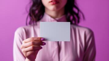 AI generated cropped shot of businesswoman holding blank business card photo
