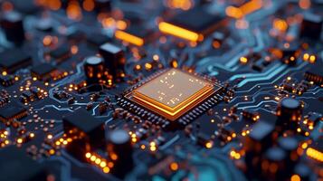 AI generated Close up of electronic circuit board. Technology background. Selective focus. photo