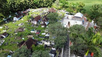 Aerial photo of Eyang Gedong's grave in Mindi, Klaten, Central Java, Indonesia.