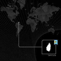 Saint Lucia on black World Map. Map and flag of Saint Lucia. vector