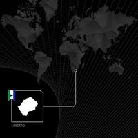 Lesotho on black World Map. Map and flag of Lesotho. vector