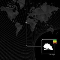 Senegal on black World Map. Map and flag of Senegal. vector