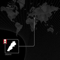 Líbano en negro mundo mapa. mapa y bandera de Líbano. vector