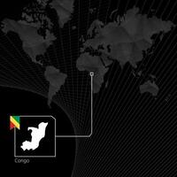 Congo on black World Map. Map and flag of Congo. vector