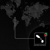 Saint Kitts and Nevis on black World Map. Map and flag of Saint Kitts and Nevis. vector