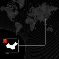 China on black World Map. Map and flag of China. vector