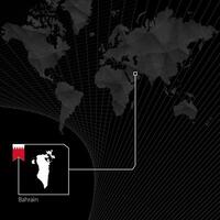 Bahrain on black World Map. Map and flag of Bahrain. vector