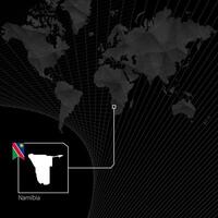 Namibia on black World Map. Map and flag of Namibia. vector