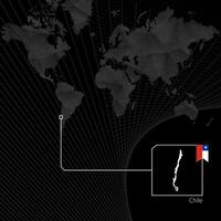 Chile on black World Map. Map and flag of Chile. vector