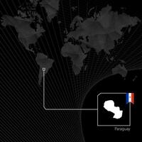 Paraguay on black World Map. Map and flag of Paraguay. vector