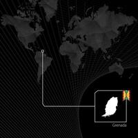 Grenada on black World Map. Map and flag of Grenada. vector