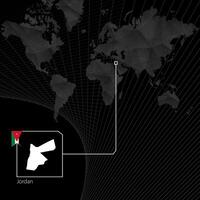 Jordan on black World Map. Map and flag of Jordan. vector