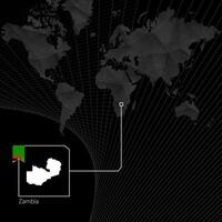 Zambia en negro mundo mapa. mapa y bandera de Zambia. vector