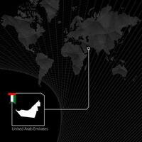 United Arab Emirates on black World Map. Map and flag of UAE. vector