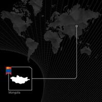 Mongolia en negro mundo mapa. mapa y bandera de Mongolia. vector