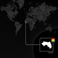 Guinea on black World Map. Map and flag of Guinea. vector