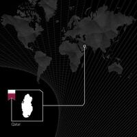 Qatar on black World Map. Map and flag of Qatar. vector