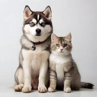 dog sitting on a gray background photo