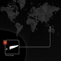 East Timor on black World Map. Map and flag of East Timor. vector