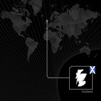 Scotland on black World Map. Map and flag of Scotland. vector