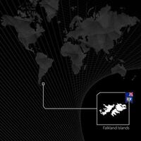 Falkland Islands on black World Map. Map and flag of Falkland Islands. vector