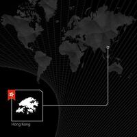 Hong Kong on black World Map. Map and flag of Hong Kong. vector