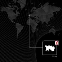 Jersey on black World Map. Map and flag of Jersey. vector