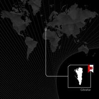 Gibraltar on black World Map. Map and flag of Gibraltar. vector