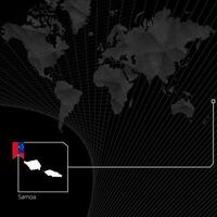 Samoa en negro mundo mapa. mapa y bandera de samoa vector