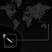 New Caledonia on black World Map. Map and flag of New Caledonia. vector